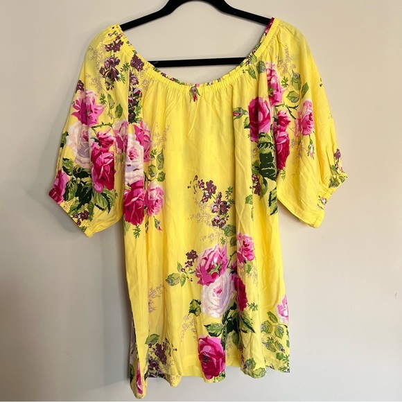 Matilda Jane In Town Peasant Puff Sleeve Blouse - Yellow Floral - Size L - NWT - Picture 4 of 4